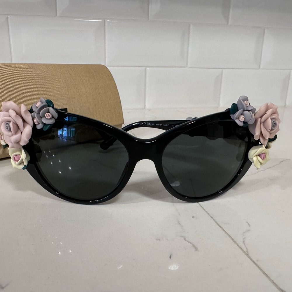 Dolce & Gabbana Floral Embellished Black Sunglasses